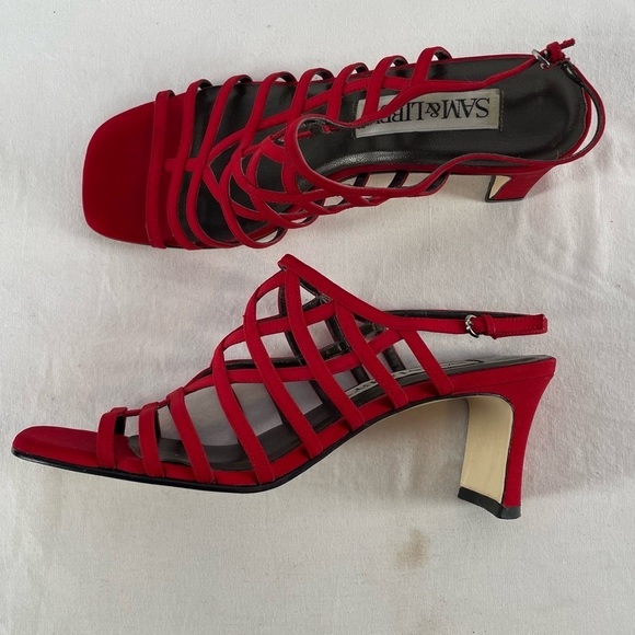 Vintage Sam & Libby‎ Square Toe Strappy Heeled Sandals in Red Size 6.5 - Picture 1 of 6